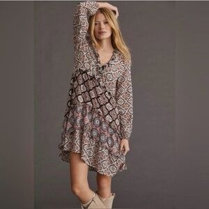 Anthropologie Geometric Long Sleeve Dress - Black and Cream- Excellent like new